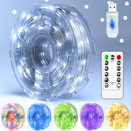 100-LED Fairy Lights with Remote & Timer, 33FT Waterproof USB Fairy String Lights, Plug in Twinkle Lights for Bedroom, Christmas Lights 8-Modes Outdoor Indoor Decor Party (White)