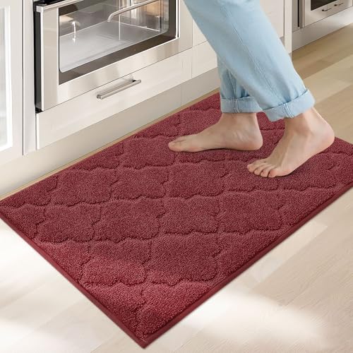COSY HOMEER Kitchen Rugs 20" x 32" Washable Non Slip Kitchen Mats for Floor Absorbent Kitchen Carpet Soft Rugs for Kitchen,Sink Mat,Entrance,Area Rugs,Red Red 20”x 32"