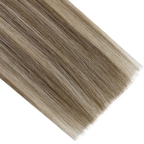 Image of Full Shine Weft Hair Extensions Human Hair 16In 105G, Balayage Hair Sew In | Color Light Brown To Platinum Blonde Mix Brown, Natural Ombre Sew In, Daily Wear, Office Styling
