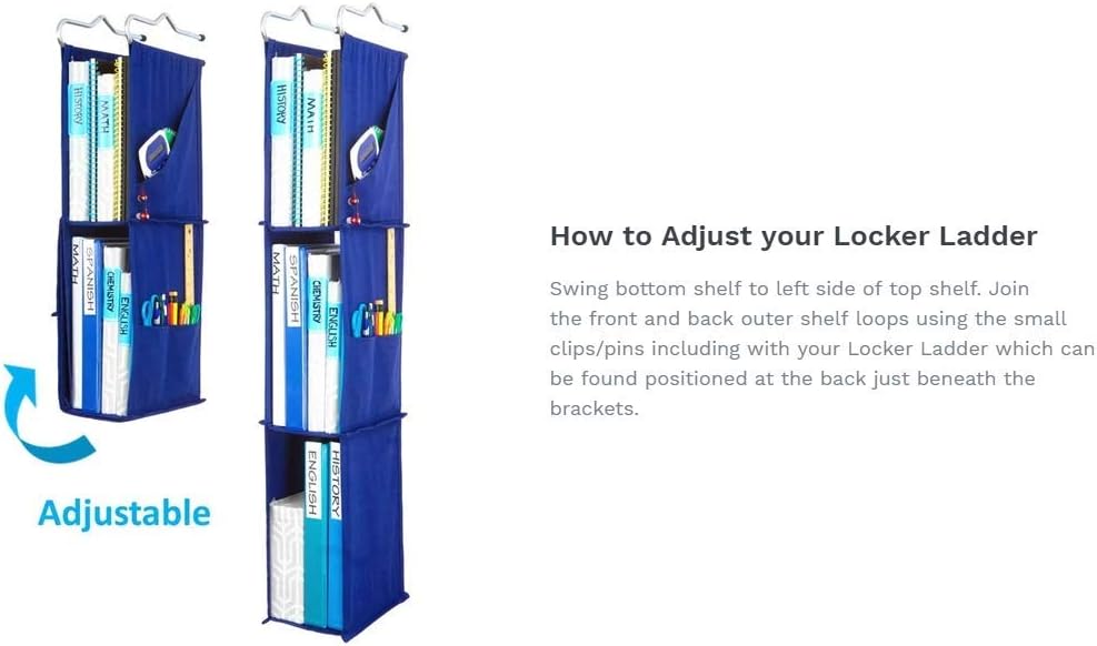 Hanging Locker Ladder Organizer For School, Work, Gym Storage | 3 Shelves | 38” x 5.5” x 9” (Blue)