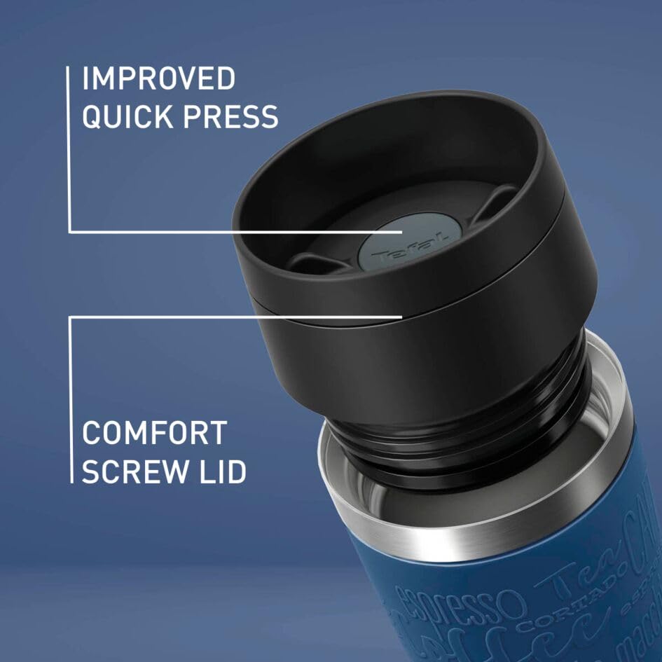 Tefal Travel Mug Classic Blue, Comfort Screw Lid, Quick Press, Soft-Touch Sleeve, Travel-Ready, Reusable, 100% Leak-Proof - Image 3