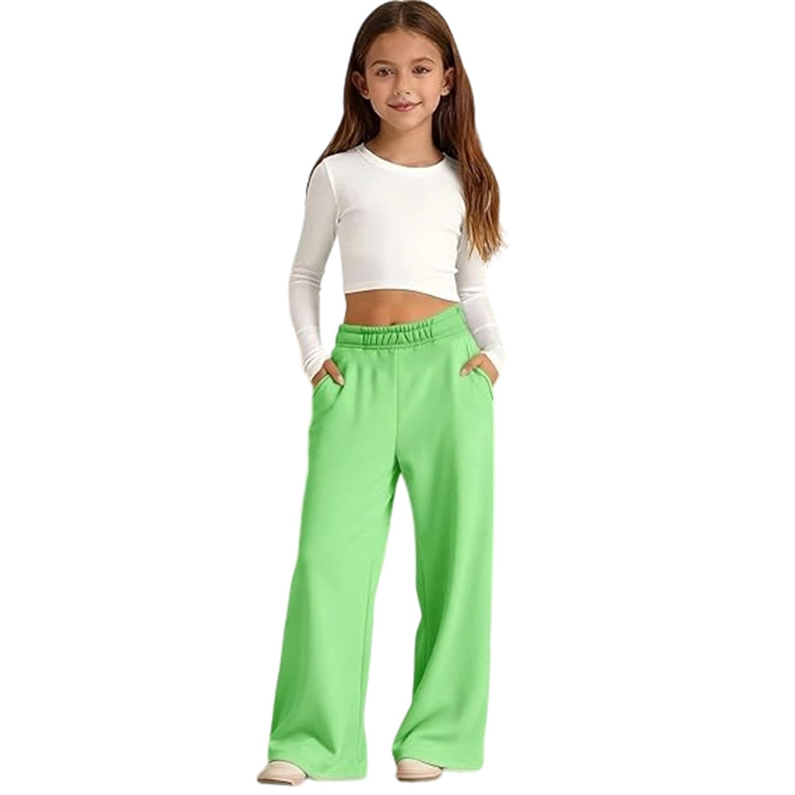 Pantalon de survêtement Ample pour Filles, Jogging en Coton, Taille Haute élastique, Sweatpants, Joggers Confortables