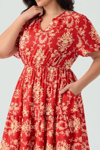 Image of TIYOMI Women Plus Size Dress Boho V Neck Short Sleeve Beach Maxi Dresses Floral /Stripe /Leaves /Lemon XL-5XL