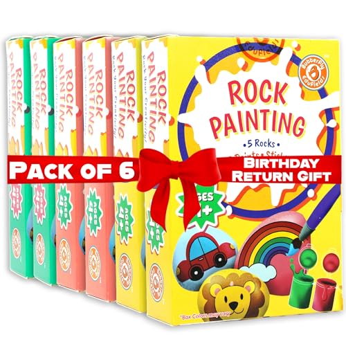 Image of Butterfly EduFields Rock Painting Kit (Pack of 6)| Birthday Return Gifts for Kids | DIY Art & Craft Kit Supplies for Boys & Girls Ages 4 5 6 7 8 9 10 Years | Rocks, Paints, Brushes, Stickers