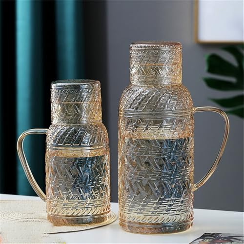 Hervidor frío Jarra de agua de vidrio de 2,2 l con tapa, jarra de agua fría retro, tetera resistente a altas temperaturas for agua fría/caliente, té helado Juego de jarra de agua para agua fría/calien