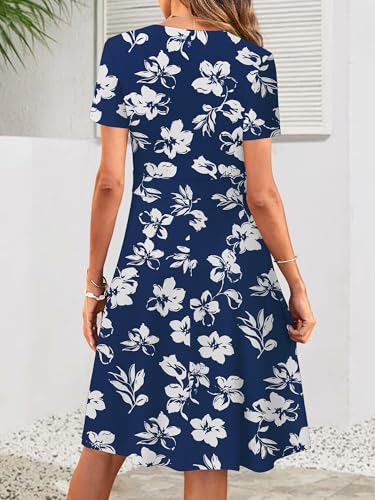 Image of MSBASIC Womens Summer Wrap V Neck Casual Dresses Floral Short Sleeve A-Line Midi Sundress
