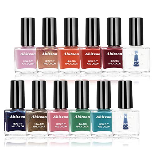 Abitzon Non Toxic Eco Friendly Nail Polish Set Easy Peel Off & Quick Dry Organic Water Based Nail Polish (12 Bottles)
