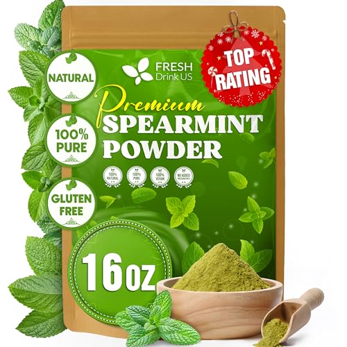 Image of FreshDrinkUS, Premium 16oz Spearmint Powder, 100% Natural & Pure, Herbal Tea, Daily Infusion Botanical, No Sugar, No Caffeine, No Gluten, Vegan. Balance and Fresh.