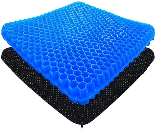 Image of Gel Seat Cushion, Double Layer Gel Cushion with Non-Slip Cover, Cool Egg Chair Sea for Pressure Relief, Breathable Honeycomb for Office Chair Wheelchair Car Seat