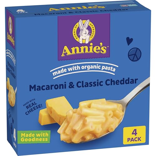 Annie's Macaroni and Cheese, Classic Cheddar with Organic Pasta, 4 Ct, 24 oz (6 Ounce (Pack of 4)) Annie's Macaroni and Cheese, Classic Cheddar with Organic Pasta, 4 Ct, 24 oz (6 Ounce (Pack of 4))