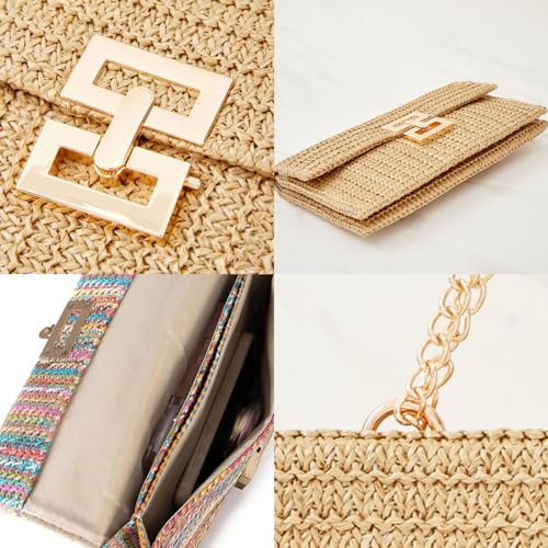 Image of BRYCTSISEN Women Straw Beach Clutch Purse Handbag Summer Elegant Vacation Style Shoulder Bag Crossbody Bag