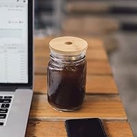 Vista 3 de Tapa de bambú para frasco, tapa de frasco, tapa de botella, tarro de vidrio, tapa de bambú, tapa de tarro con agujeros para pajilla, tapa