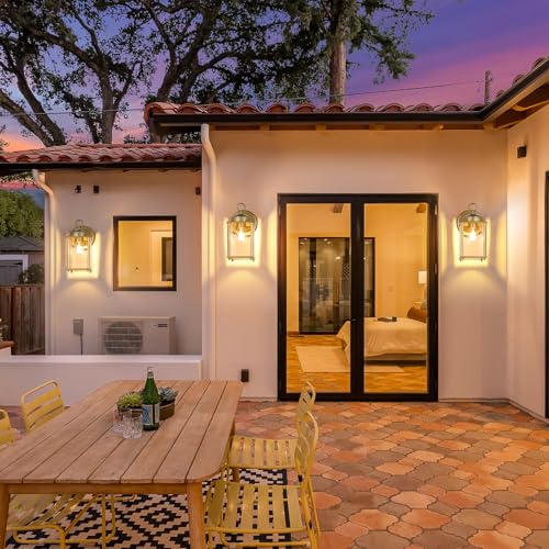 Image of MATAMEYE Large Outdoor Wall Lantern, Exterior Waterproof Wall Sconce Light Fixtures, Gold Front Door Lighting with Clear Beveled Glass, Anti-Rust E26 Socket Porch Lamp, 2 Pack