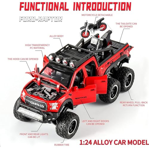 Image of Deuson Ecom Exclusive 1:24 Raptor F150 Alloy Metal Diecast Car Pull Back Die Cast Metal Pullback Toy Car With Openable Doors, Light Music Boys Gifts Toys For Kids - Black