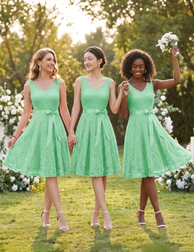 Image of Dressystar Women's Floral Lace V Neck Short Bridesmaid Cocktail Party Dress