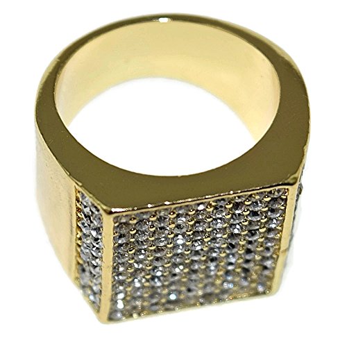 Square Micro Pave Bling Side Paved Gold Tone Finish Men's Chunky Hip Hop Size 7-12 Ring2