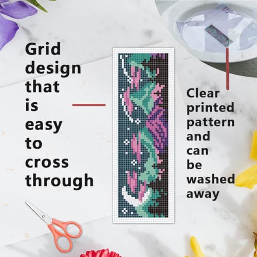 Image of INFUNLY 6PCS Night Sky Cross Stitch Bookmark Kits 3x8.5inch Horizontal Landscape Stamped Embroidery Page Marker DIY Starry Night Needlepoint Bookmark Kit for Book Lovers Writers Gift