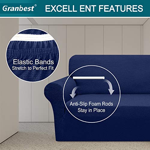 Granbest Sofa Slipcover 1-Piece Striped Sofa Cover For 2 Cushion Couch Thick Luxury Couch Cover For Living Room Soft Furniture Protector Dog Cat Pet Friendly (Medium, Navy Blue) #TOP3