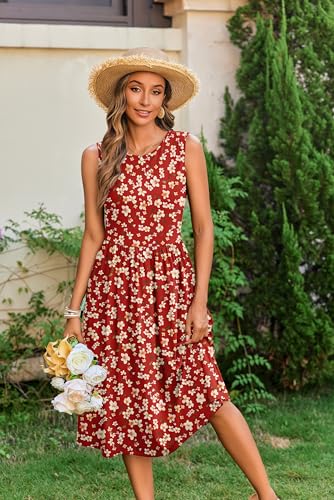 Image of Zeagoo Women's Summer Tank Midi Dress with Pockets Floral Sleeveless A-Line Casual Loose T-Shirt Dresses Beach Sundress 2026