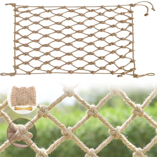 LIVIVISTA Jute Hemp Rope Net Heavy Duty Climbing Net for Kids Outdoor Balcony Safety Net Playground Rope Net Safety Netting for Railings Stair Protection Net Indoor Outdoor Decorative Net (3x6 FT)