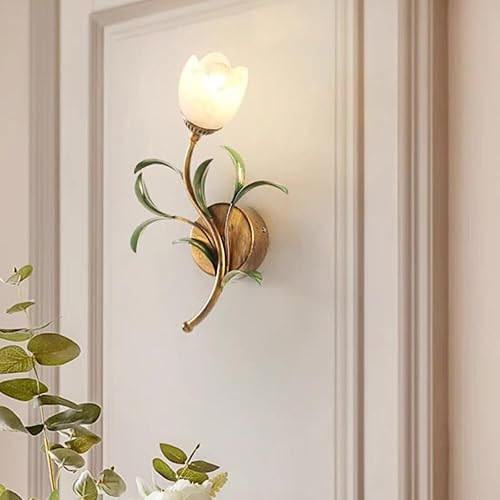 Miniatura 2 de French Vintage Flower Glass Wall Sconce with Branches Leaves Design Bedroom Lighting E14E12 Base(1 Light Right)
