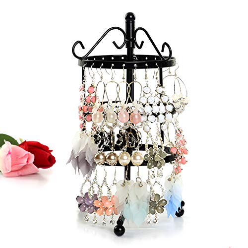 Jewelry Display Stand,3Colors Creative 3Tiers 72Holes Rotatable Earring Organizer Metal Holder(02)