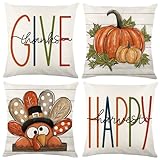 Heirloom Haven 4 Pack Thanksgiving Pillow Covers Decoration,18x18in Farmhouse Pumpkin Turkey Fall Throw Pillows Cushion Case Couch Decor for Autumn Home Outdoor Decorations