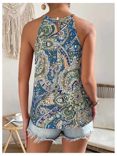 Image of RoseSeek Women's Boho Paisley Print Halter Tops Cut Out Going Out Tops