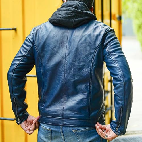 Image of Jild Hooded 2.0 Leather Jacket Men - Genuine Lambskin Leather Bomber Jacket with Removable Hood for Mens Fashion