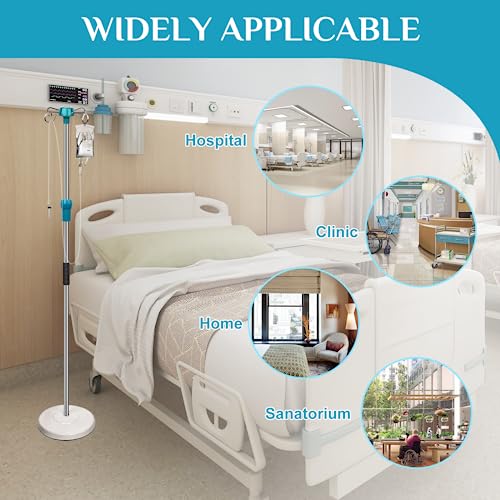 Heavy Duty Solid Base IV Pole Stand with 4 Hooks,Adjustable Height 44”to77” Portable Medical Pole iv Stand,IV Bag Stand with Removable IV Bag Holder, Removable Top iv Pole for Home,Hospital,Clinic