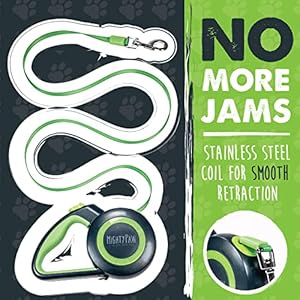 Mighty paw retractable dog leash 2 0 | 16 heavy duty reflective nylon tape lead for pets up to 110lbs Tangle free design wone touch quick lock braking system  anti slip handle greenlite   cucciolini doodles