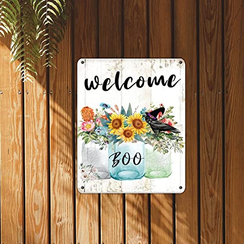 Panneau en métal Halloween Boo coupe-vent et imperméable, plaque murale décorative rétro - 5