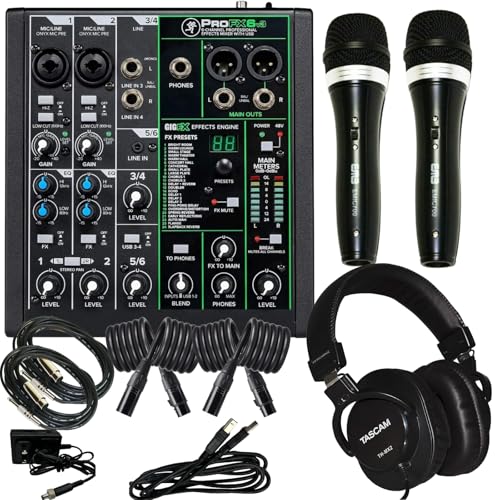 Mackie ProFX6v3 Mixer Bundle w/Onyx Preamps, 2 EMB EMIC700 Microphones, Mix2 Headphones, 15-Foot XLR...
