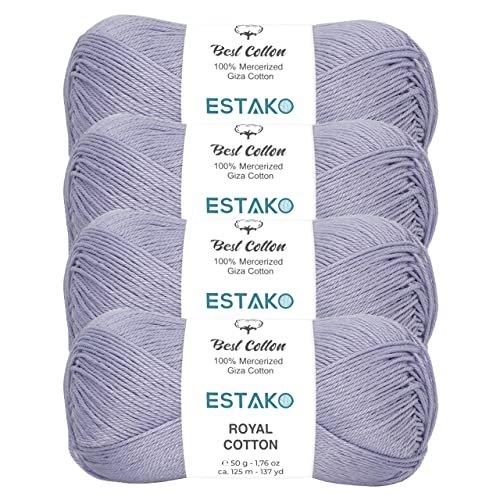 Image of Estako Royal Cotton, (4 Skeins Pack) 100% Mercerized Giza Cotton Yarn, Soft, Super Fino for Crochet and Knitting (4 x 1.76 Oz) / (4 x 137 Yrds) (5071)