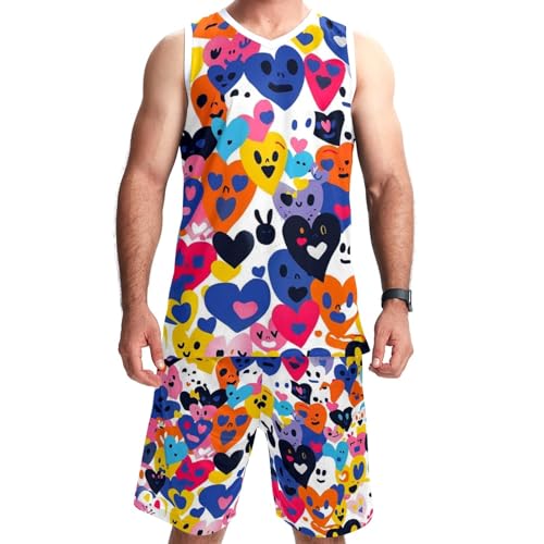 Men's Basketball Suit with Pockets Sportswear for Men Boyfriend Team Uniform Cute Colorful Hearts -5XL