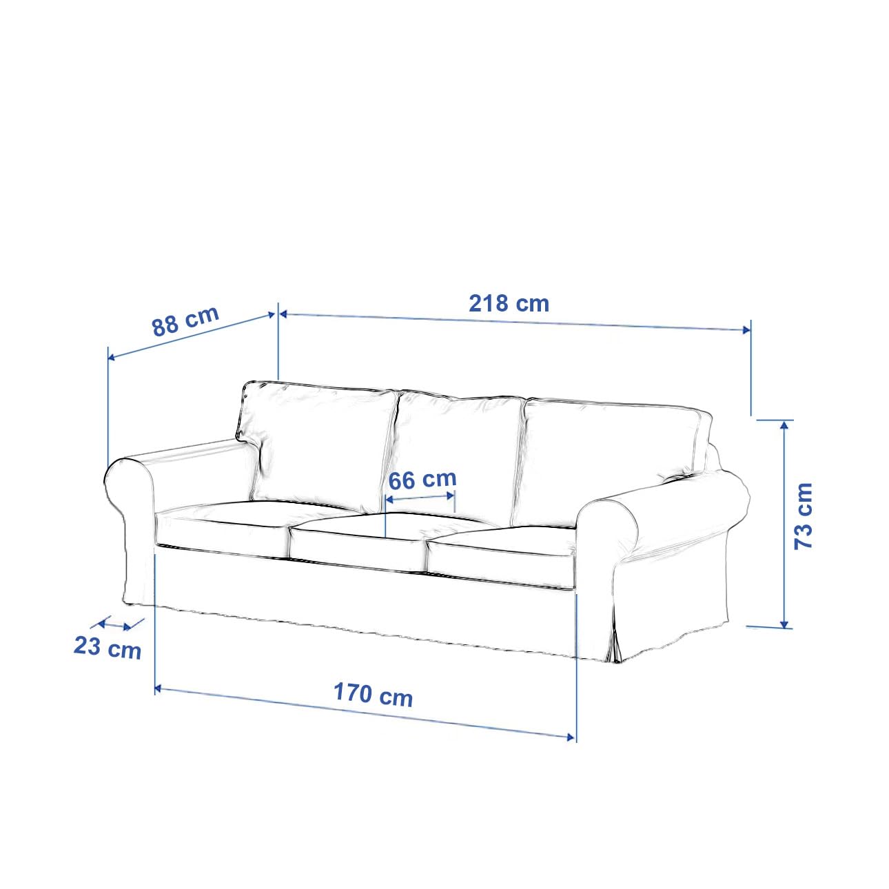 Dekoria Housse de canapé Ektorp de remplacement 3 places non pliable Housse de protection pour modèle Ektorp bleu