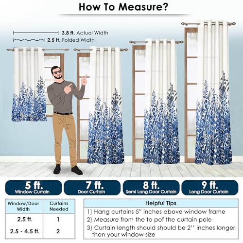 Image of Story@Home Window Curtains 5 Feet Long 1 Piece | Floral Printed Cotton Curtain | Light Filtering Curtain | Curtains for Living Room | (116 x 152 cm, Blue) | Perfect for Home Decor
