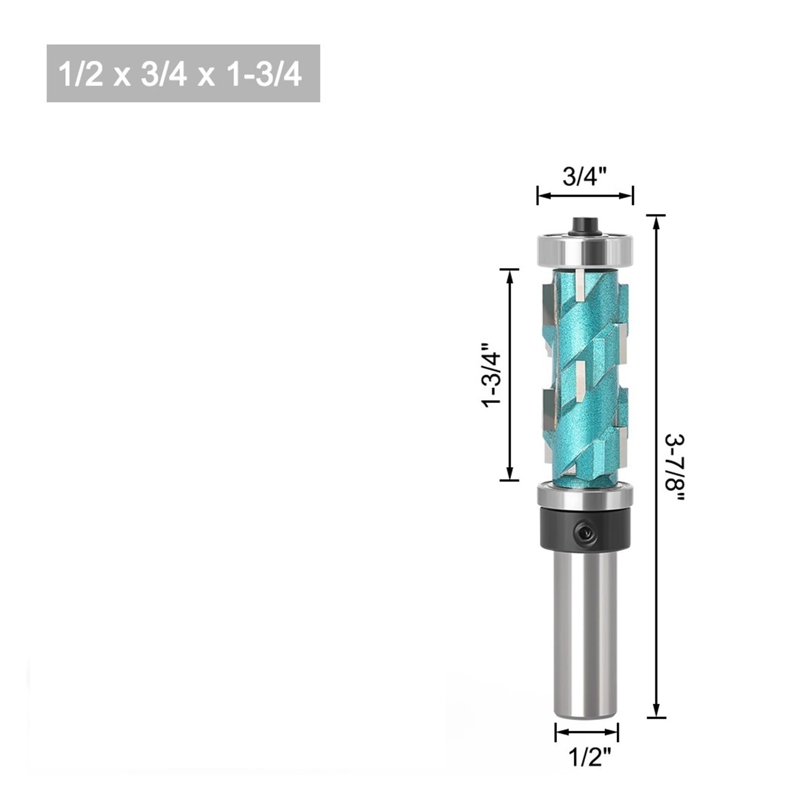 12mm 1/2 "Vástago Flush Trim Carburo sólido Cojinete superior en espiral Cnc Router Bit Compression-cut End Mill Bit Face Fresa de madera(12.7X19.05X43)
