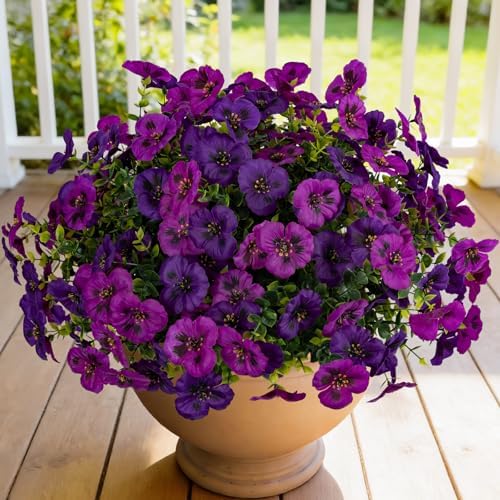 12 Piece Outdoor Artificial Flowers Fake Pansies -Two-Tone Faux F...