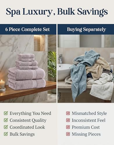 Image of LANE LINEN Towel Set Quick Dry 100% Cotton 6 Piece Soft - Platinum | Cotton Bath Towel Set - Ring-Spun Durability, Ring-Spun Cotton, Terry Weave Comfort, Long-Lasting Comfort, Hotel-Style Look