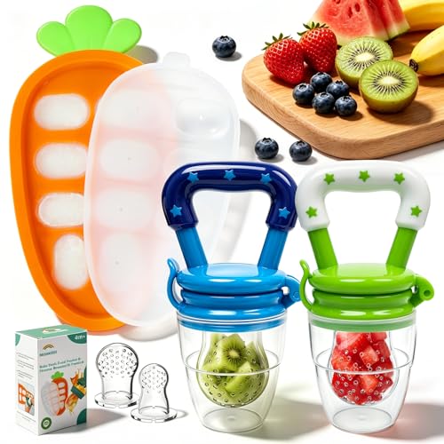 Baby Fruit Feeder Set, 2 Pack, Freezer Tray, 3 Pouch Sizes