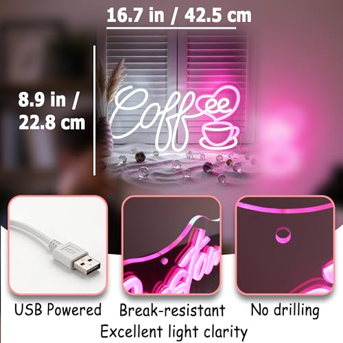 Image of Pink&White Neon Sign Led Neon Lights Signs for Wall Decor USB Powered Led Signs for Room Decoration-Heart Coffee Cup