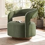 Swivel Accent Chair, Upholstered Barrel Chair with Open Back Design, Modern Arm Chair with Wooden Base for Living Room Bedroom Reading Waitingroom, Green