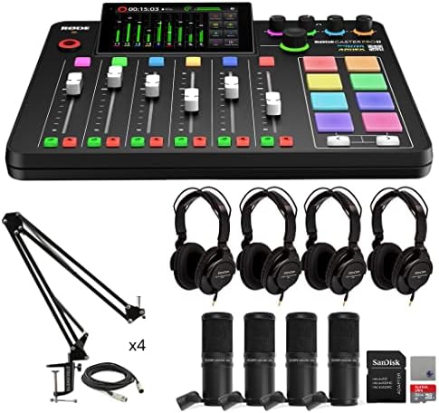 Rode RODECaster Pro 2 Podcast Mixer Bundle with 4 Zoom ZDM-1 Micr...