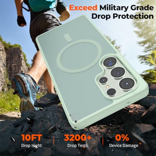 Image of SUPFINE Magnetic for Samsung Galaxy S25 Ultra Case with Screen Protector, (Built-in Magnets) (Military Grade Drop Protection) Slim Translucent Shockproof Phone Case,Light Green