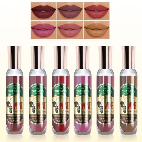 SHCOETY Wine Lip Tint Collection, 6 Colors, Long-Lasting Matte Finish, 0.3 fl oz