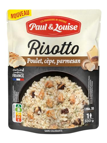 Paul & Louise - Risotto Poulet, Cèpe, Parmesan 300g - Sachet Micro-ondable - Prêt en 1 minute 30 - Poulet 100% Origine France - Sans colorant - Nutriscore B - Longue...