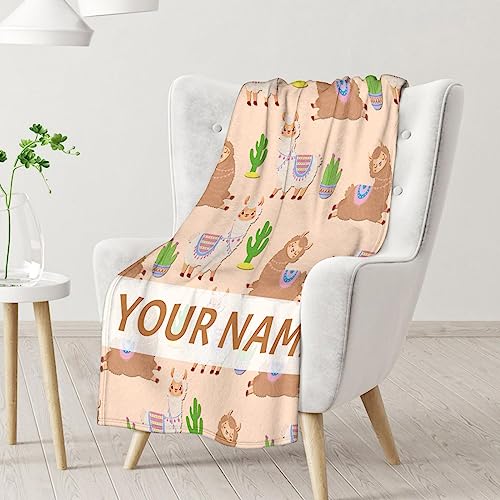 Blanket for Girl Boy - 40x50 Inches Cute Llama Throw Gifts - Personalized Brown Soft Fuzzy Blankets for Bed, Couch & Living Room