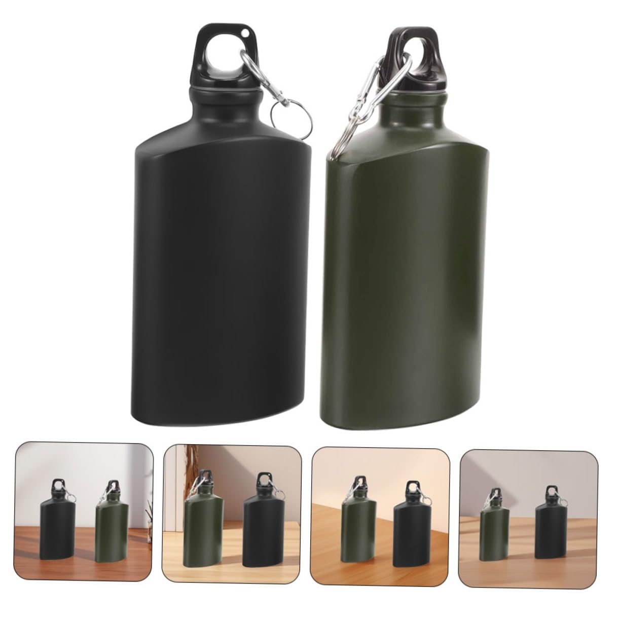 Aluminio Cantimplora 2 Piezas con Plana Gancho 500ml Decoracion Colegio | Ligera y Portátil, Diseño Hermético, para Senderismo y Viaje, Formato 500ml, Fácil de Llevar