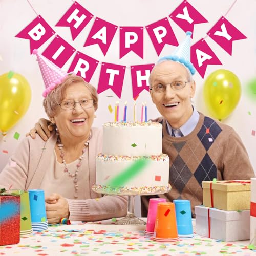 Image of Hot Pink Happy Birthday Banner Sign for Backdrop Hot Pink Birthday Decorations for Girls Women 13th 15th 21th 30th Party Banner Garland Wall Door Bunting Flag